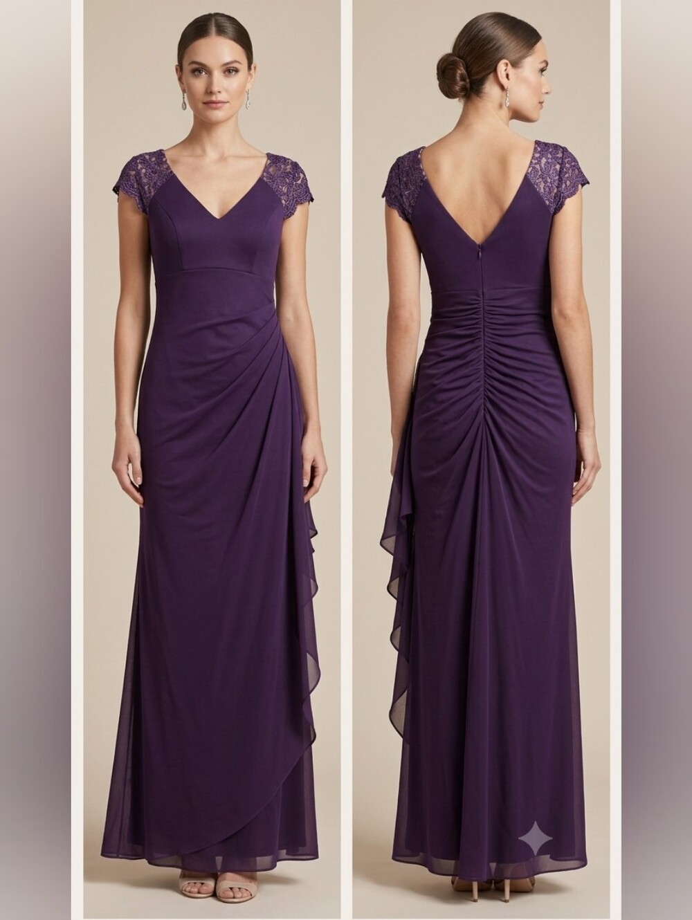XSCAPE Beaded-Sleeve Gown Women Dress Size 6 Purple
